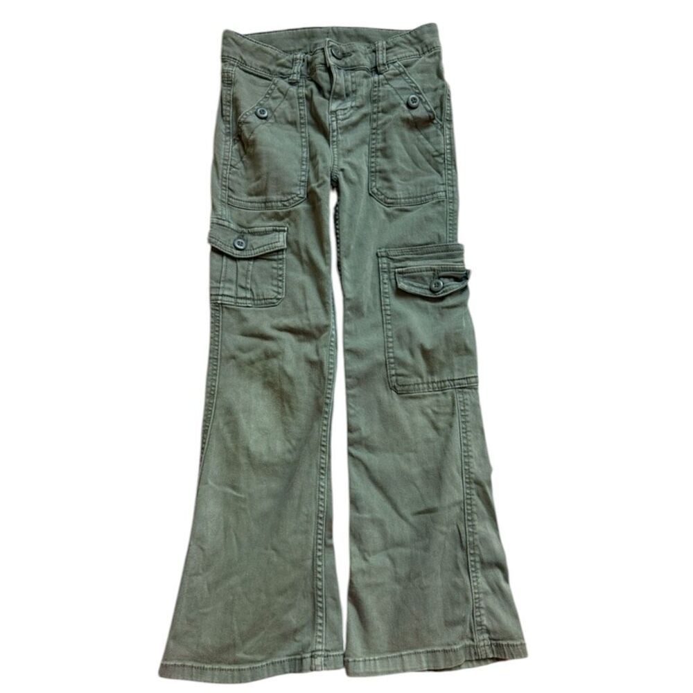 Youth Girls Thereabouts Olive Khaki Flare Leg Cargo Pants - Sz 7